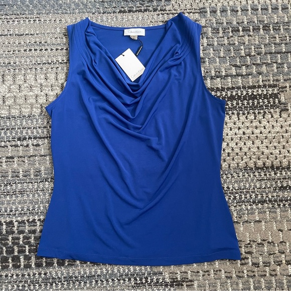 NWT Calvin Klein Suits Royal Blue Cowl, Scoop Neck Blouse Size Medium - Picture 1 of 9